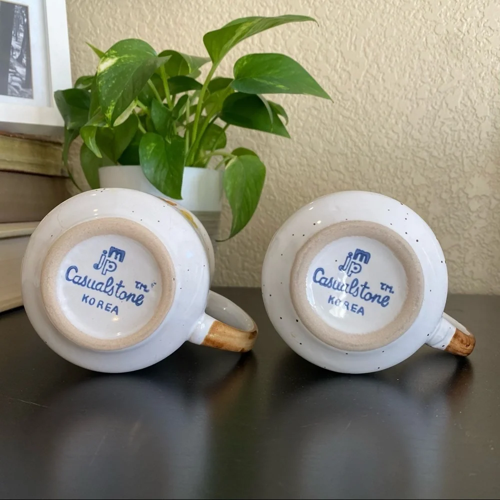 Vintage set of 2 mugs‎ flowers stoneware